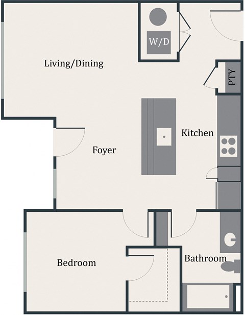 Floor plan for 1 bed, 1 bath, 705 sqft